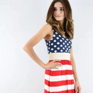 Red, White & Blue Patriotic Sleeveless Maxi Dress | Sz Juniors XL | Womens 10-12
